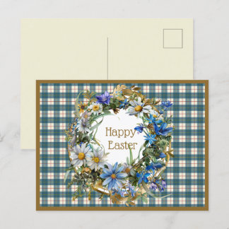 Cartão Postal De Festividades MacRae Conchra Scottish Tartan Páscoa Floral