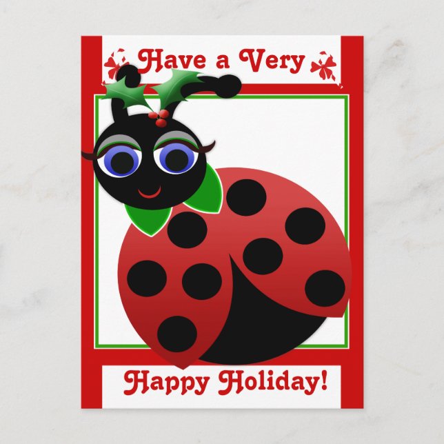 Cartão Postal De Festividades Madeleine Toon LadyBug Holiday! Postcard (Frente)