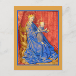 Cartão Postal De Festividades Madona e Menino Entronizados Jean Fouquet Feriado