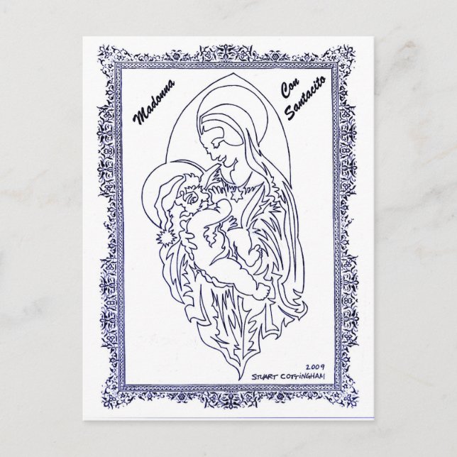 Cartão Postal De Festividades Madonna Con Santacito (Frente)