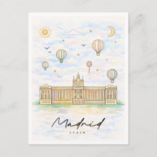 Cartão Postal De Festividades Madrid Skyline Watercolor | Spain Travel