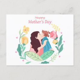 Cartão Postal De Festividades Mãe beija a filha contra o fundo do fluxo