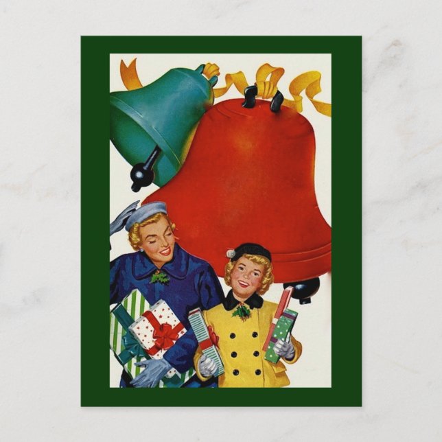 Cartão Postal De Festividades Mãe e Filha de Natal de 1950 Comprando (Frente)