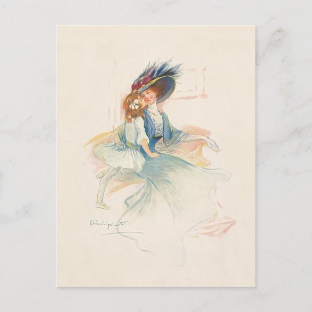 Cartão Postal De Festividades Mãe e Filha Vitorianos Sorridentes (Frente)