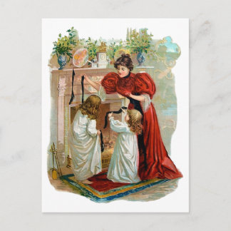 Cartão Postal De Festividades Mãe e Filhas na Noite Antes do Natal