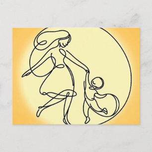 Cartão Postal De Festividades Mãe e filho minimalistas dançando