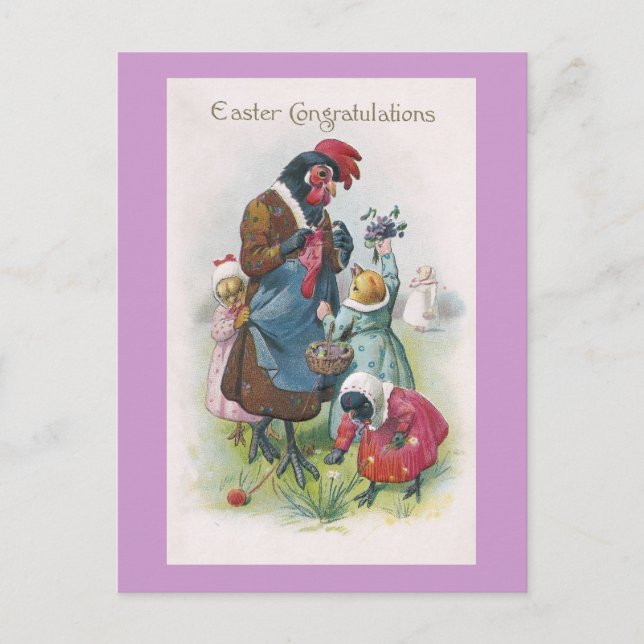 Cartão Postal De Festividades Mãe Hen e Pintinhos Páscoa de colheita (Frente)