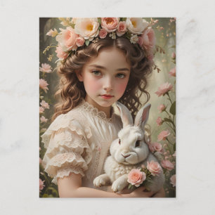 Cartão Postal De Festividades Magia da Páscoa - Menina com Coroa de Flores e Coe