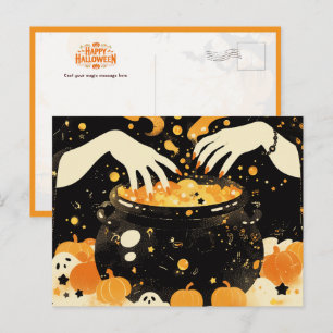 Cartão Postal De Festividades Magia de Criação de Bruxas no Halloween Cauldron