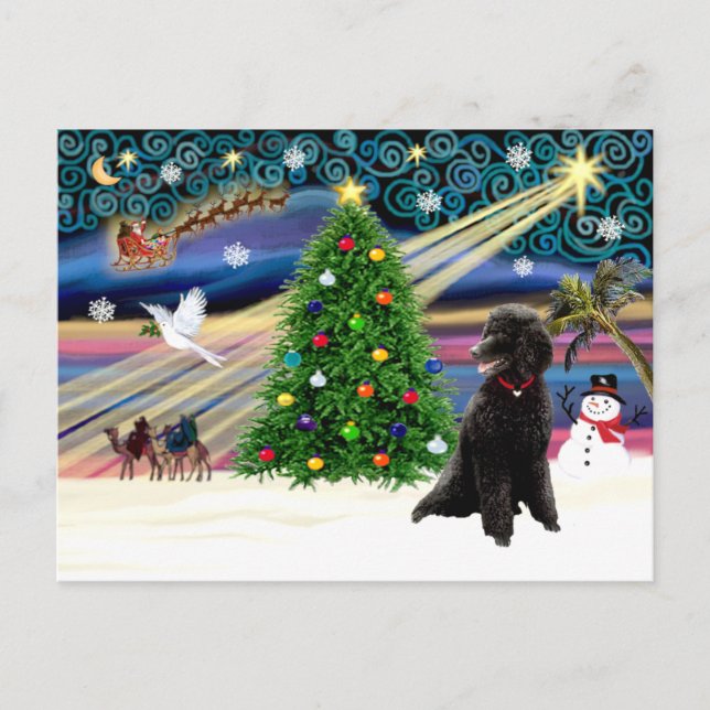 Cartão Postal De Festividades Mágica de Natal-Poodle-Padrão-preto (Frente)