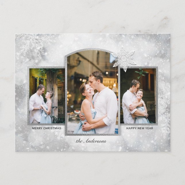 Cartão Postal De Festividades Magical Sparkly Silver Snowflakes 3-Foto (Frente)