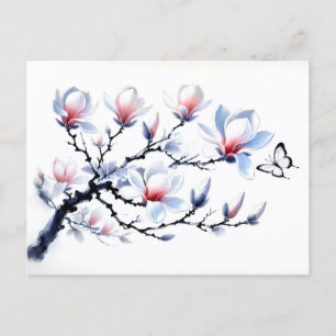 Cartão Postal De Festividades Magnolia com pintura a tinta da borboleta asiática