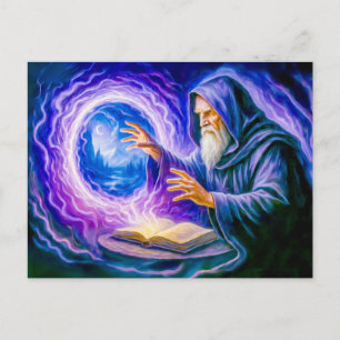Cartão Postal De Festividades Mago que abre portal em fantasia pintada a óleo