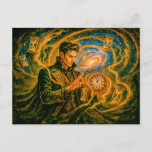 Cartão Postal De Festividades Mago que distorce o tempo em pintura a óleo encant