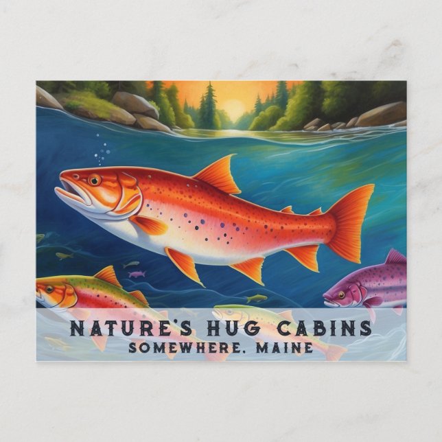 Cartão Postal De Festividades *~* Maine Salmon Fish Nadando Belo Art AP49 (Frente)