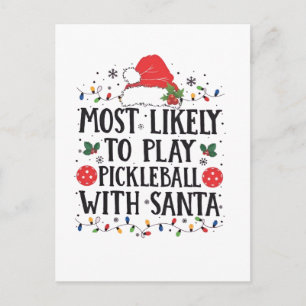 Cartão Postal De Festividades Mais Propenso a Jogar Pickleball com o Papai Noel