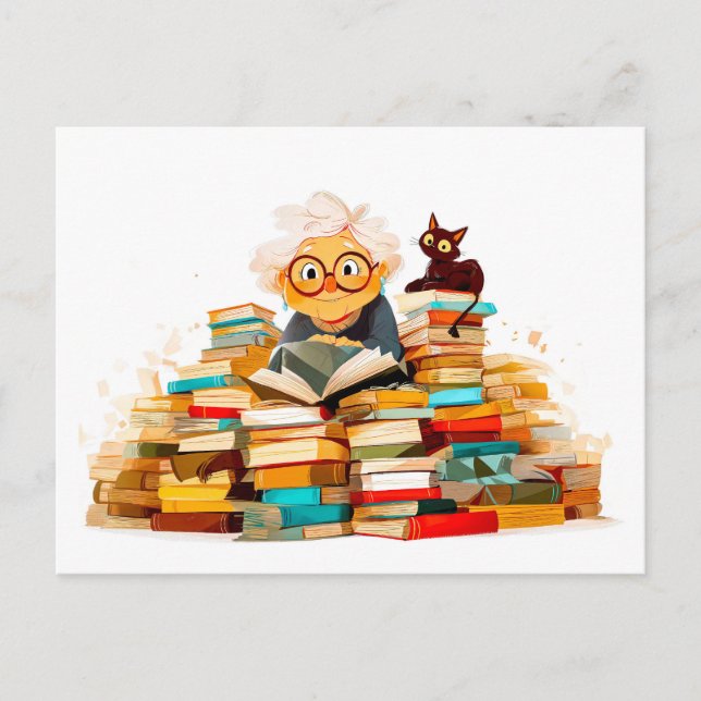 Cartão Postal De Festividades Mais velho lendo em livros com elogios (Frente)