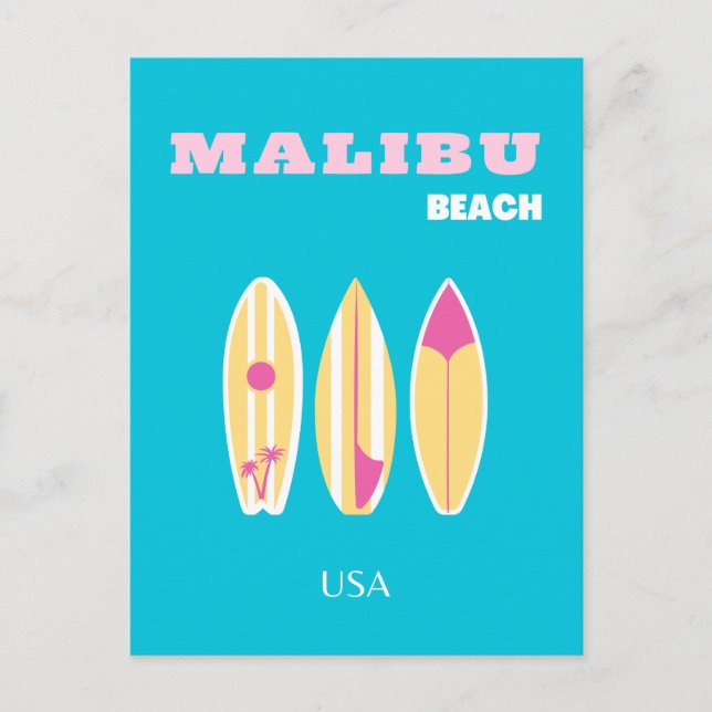 Cartão Postal De Festividades Malibu, praia Malibu, Tropical, Preppy, Arte de Pr (Frente)