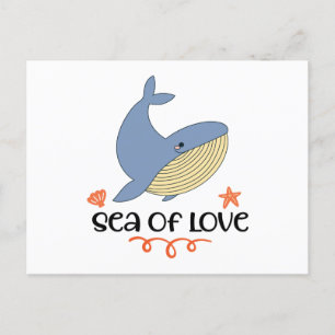 Cartão Postal De Festividades Mamífero Marinho da Baleia Azul de Kawaii