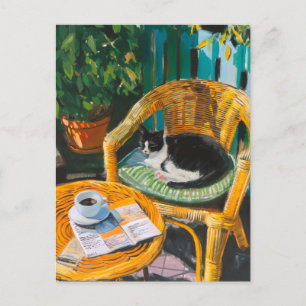 Cartão Postal De Festividades Manhã de Domingo Preguiçosa Pintura para gatos e