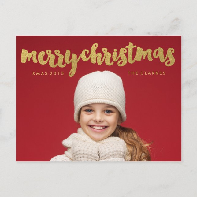 Cartão Postal De Festividades Manuscrito de Natal Dourado (Frente)