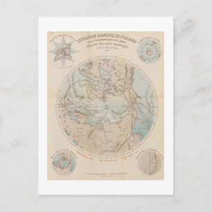 Cartão Postal De Festividades Mapa Ártico do Pólo Norte Francês Antigo 1867