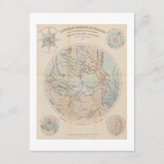 Cartão Postal De Festividades Mapa Ártico do Pólo Norte Francês Antigo 1867