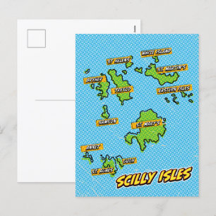 Cartão Postal De Festividades Mapa de Isles de pop Art Ilustrado