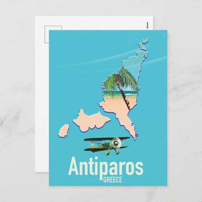 Cartão Postal De Festividades Mapa de viagem Antiparos Grécia (Frente/Verso)
