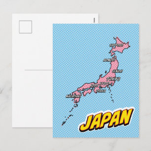 Cartão Postal De Festividades Mapa do Japão Ilustrado em Pop Art