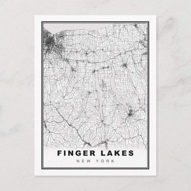 Cartão Postal De Festividades Mapa dos Finger Lakes (Frente)