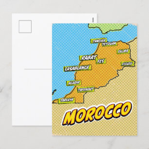 Cartão Postal De Festividades Mapa ilustrado de Marrocos em Pop Art