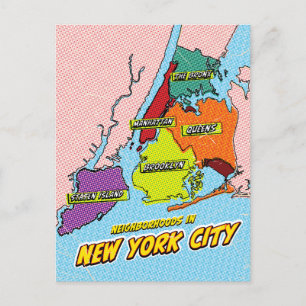 Cartão Postal De Festividades Mapa ilustrado de Nova York em estilo Pop Art