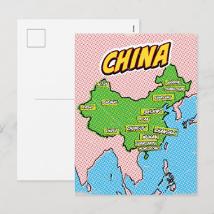 Cartão Postal De Festividades Mapa ilustrado de pop Art na China