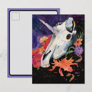 Cartão Postal De Festividades Mapas de memória Autumn Vibes Unicorn Skull