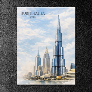 Cartão Postal De Festividades Marco icônico Burj Khalifa Dubai Aquarela