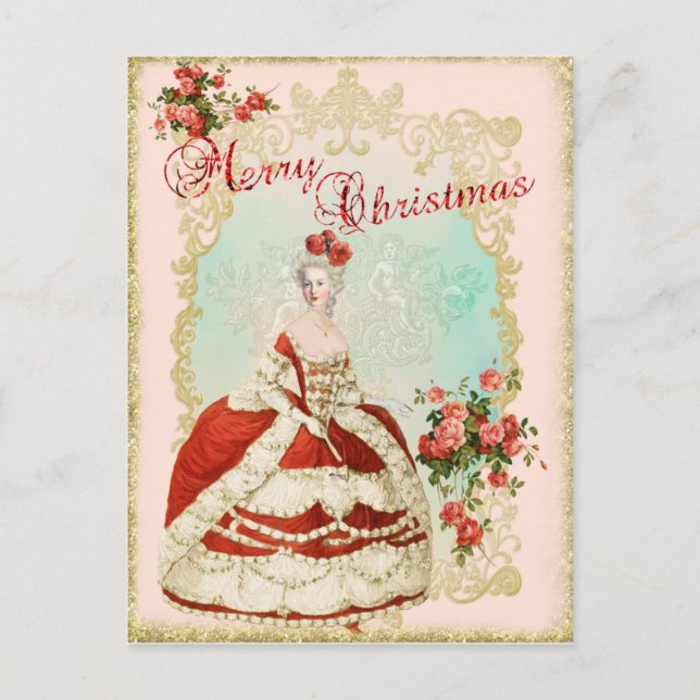 Cartão Postal De Festividades Marie Antoinette  cartão-postal rosa de Natal (Frente)