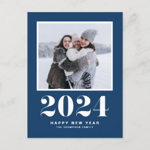 Cartão Postal De Festividades Marinho Azul 2024 Foto do Feliz ano novo de Tipogr