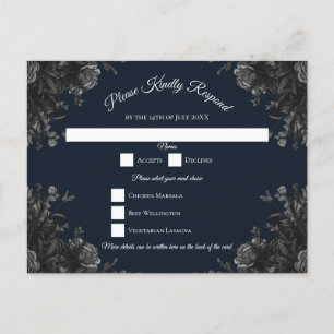 Cartão Postal De Festividades Marinho Azul Rosa Negra Casamento
