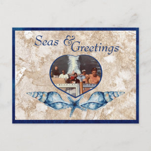 Cartão Postal De Festividades Marinho de Mar e Saudações com Temas Náuticos