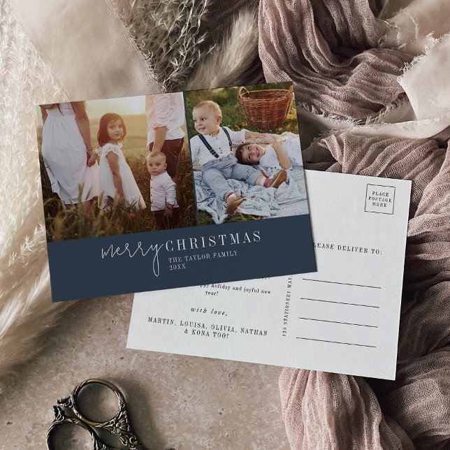 Cartão Postal De Festividades Marinho Moderno Blue Photo Colage Notícias de Nata (Criador carregado)