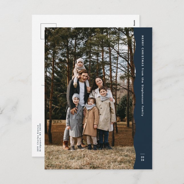 Cartão Postal De Festividades Marinho moderno simples, vanguarda de duas fotos,  (Frente/Verso)