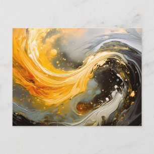 Cartão Postal De Festividades Mármore Abstrato Dourado Ondas Modernas