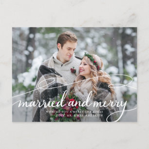 Cartão Postal De Festividades Married and Merry 2 Photo Swirly Script