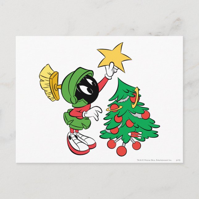 Cartão Postal De Festividades MARVIN THE MARTIAN™ putting star on tree (Frente)