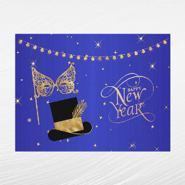 Cartão Postal De Festividades Máscara Azul Glam Gold Ano Novo
