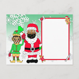 Cartão Postal De Festividades Máscara facial de Papai Noel étnico e duende Carta