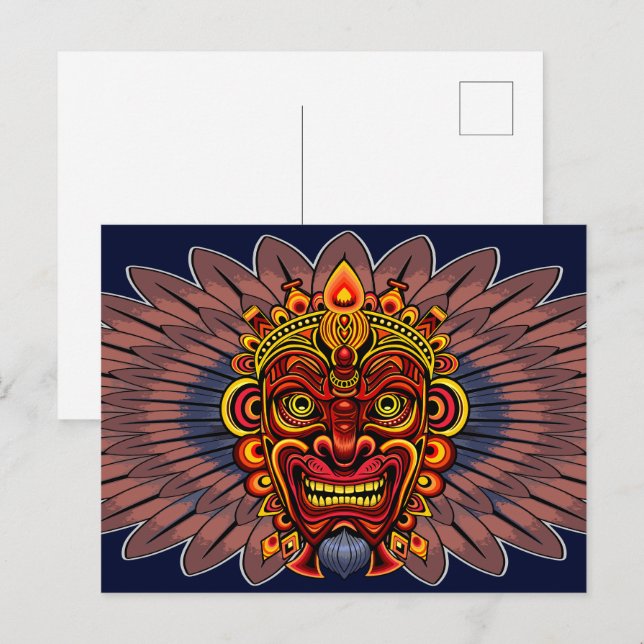 Cartão Postal De Festividades Máscara Ritual do Rei Guerreiro Tribal (Frente/Verso)