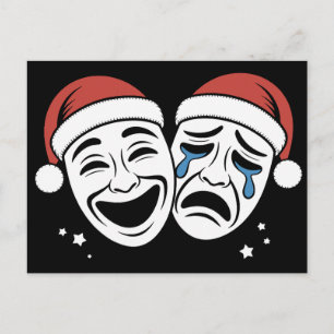 Cartão Postal De Festividades Máscaras de Teatro de Natal Comédia Tragédia Chapé