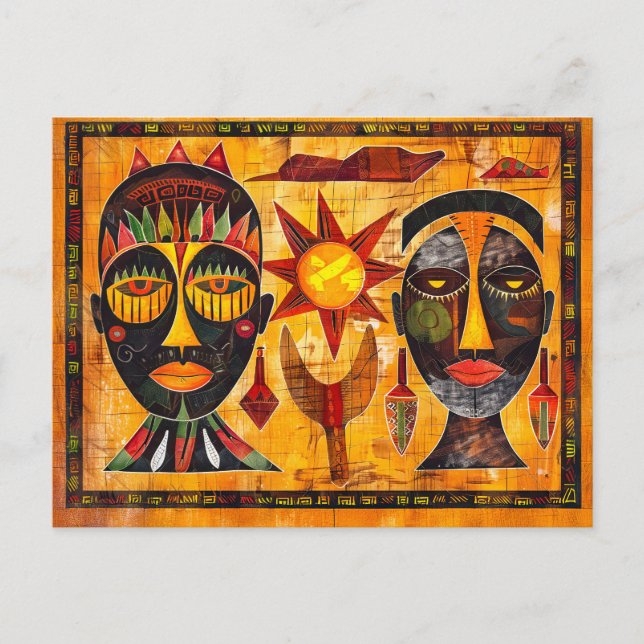 Cartão Postal De Festividades Máscaras tribais africanas e pintura solar (Frente)